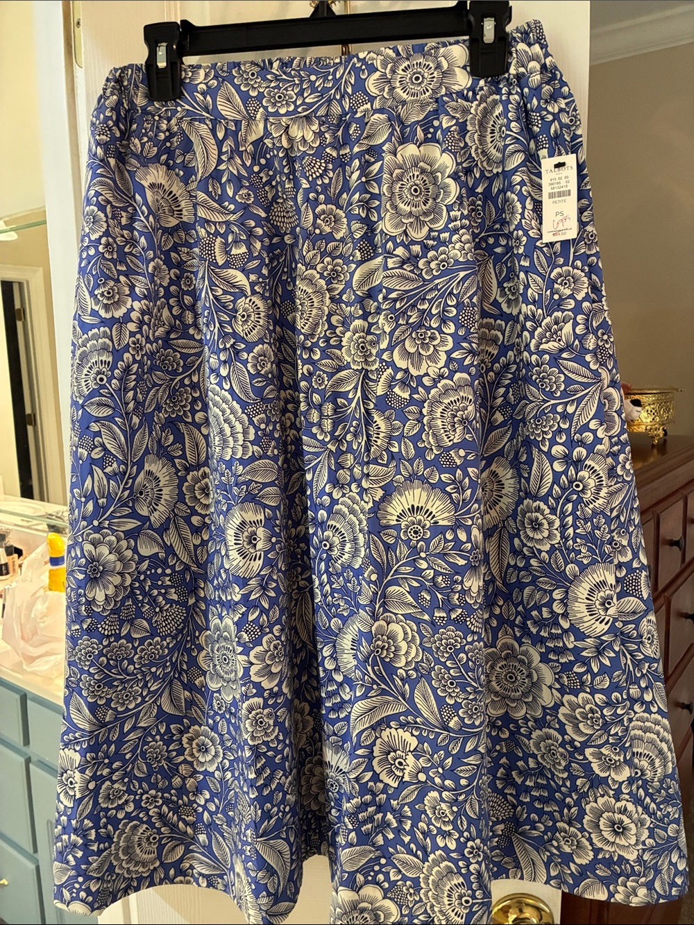 NWT Talbots Poplin Cotton Blue Floral Cottagecore Flare Skirt SZ PS